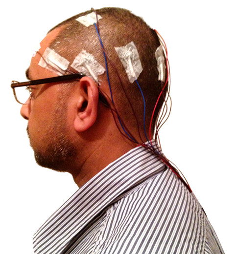 Epilepsy Association founder Karam Parkar with eeg test used to diagnose epilepsy