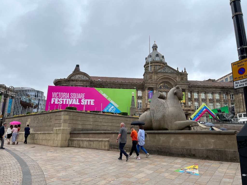Victoria Square in Birmingham celebrating the Commonwealth Games 2022
