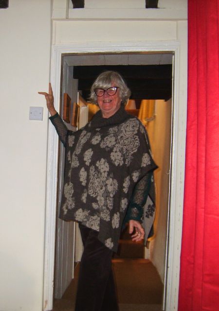 Kathleen getting ready to go out.