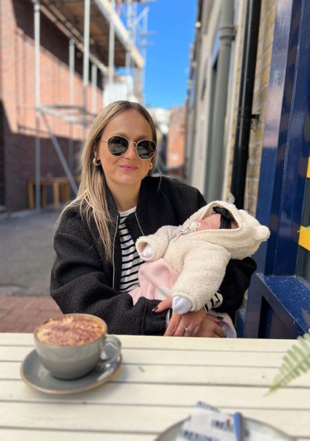 Baby Mabel and her mama having a relaxing time at a cafe