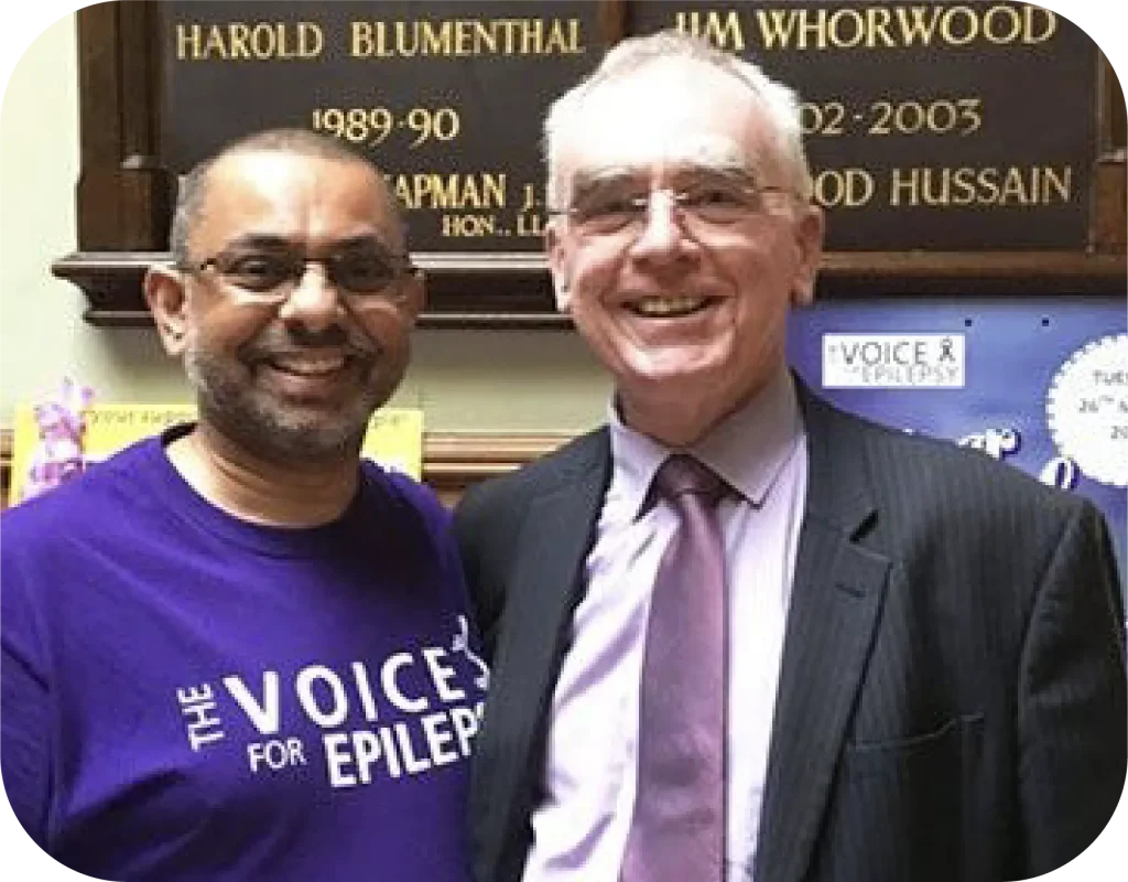 The Voice For Epilepsy supporter and dignitary at charity event promoting epilepsy awareness