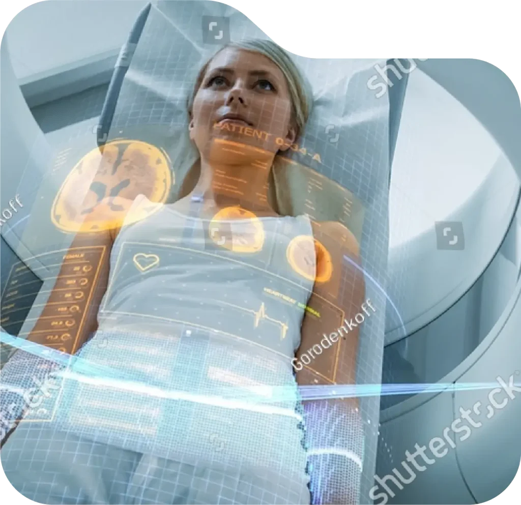 Patient undergoing brain scan with digital imaging overlay, representing epilepsy diagnosis and neurological research