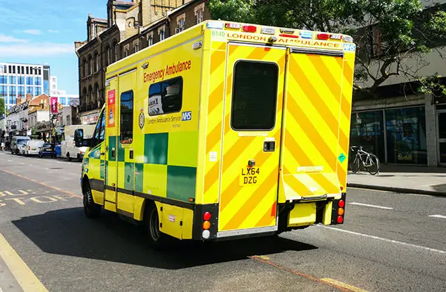 Emergency ambulance on street for seizure emergency response