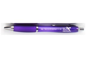 Purple promotional pen with The Voice For Epilepsy logo