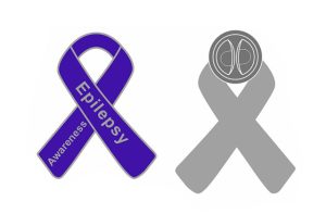Purple and gray epilepsy awareness ribbons