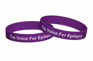 Purple silicone wristbands with The Voice For Epilepsy logo