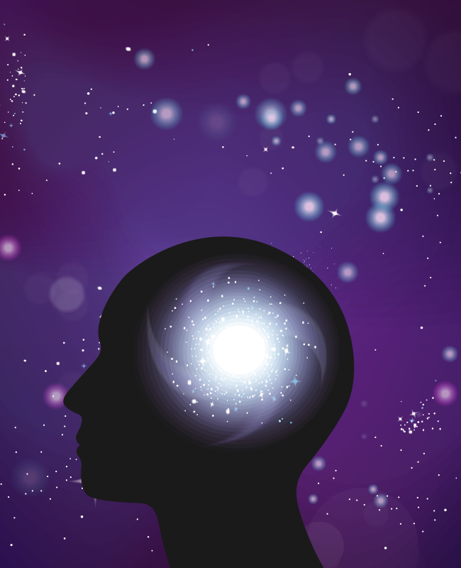 Human head silhouette with glowing brain representing epilepsy awareness and success stories