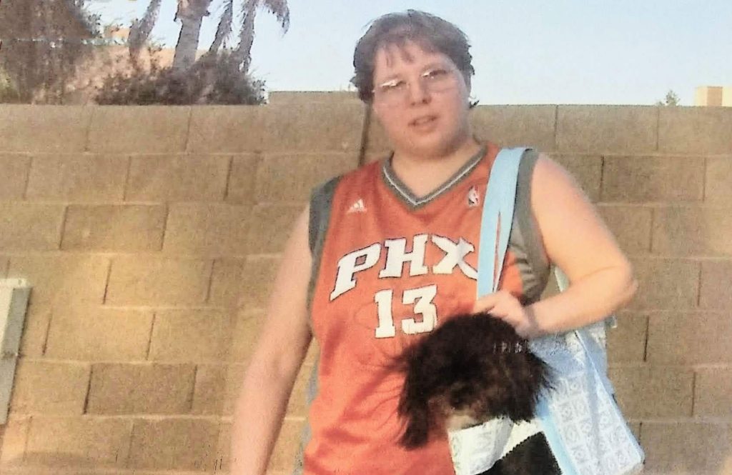 Nancy Young wearing Phoenix basketball jersey, sharing her personal epilepsy story with The Voice For Epilepsy